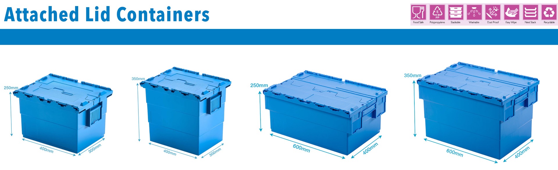 Blue Attached Lid Containers